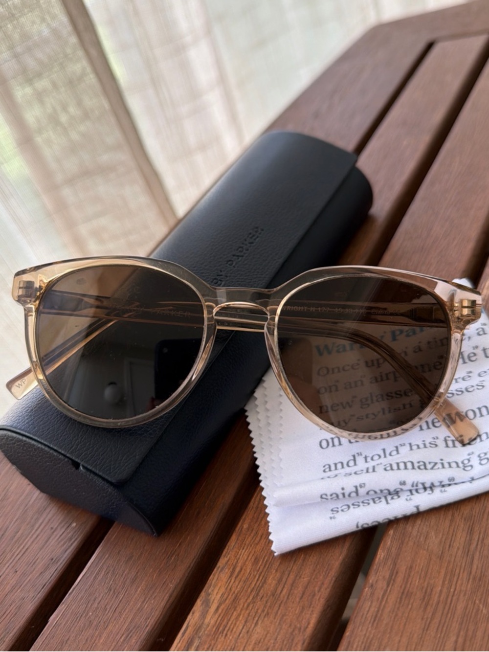 Warby Parker Translucent Beige Round Sunglasses with Brown Lenses